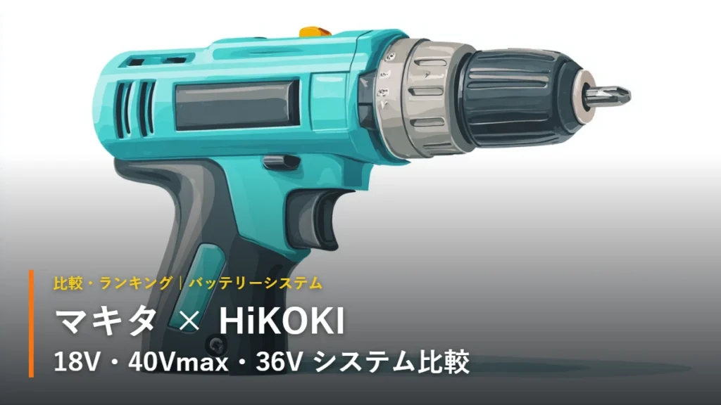 マキタとHiKOKI バッテリーシステム比較 充電式ドライバドリル イラスト
