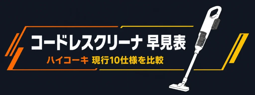 HiKOKI コードレスクリーナ R36DB R18DC R14DB R12DB 早見表