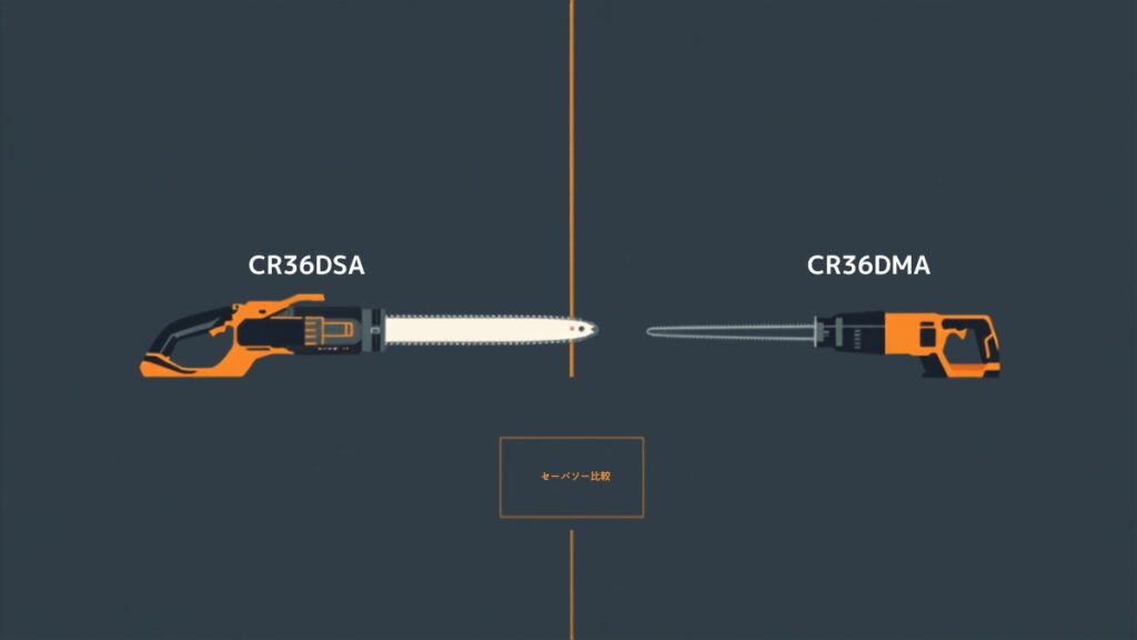 HiKOKI CR36DSA と CR36DMA コードレスセーバソー2機種の比較イラスト