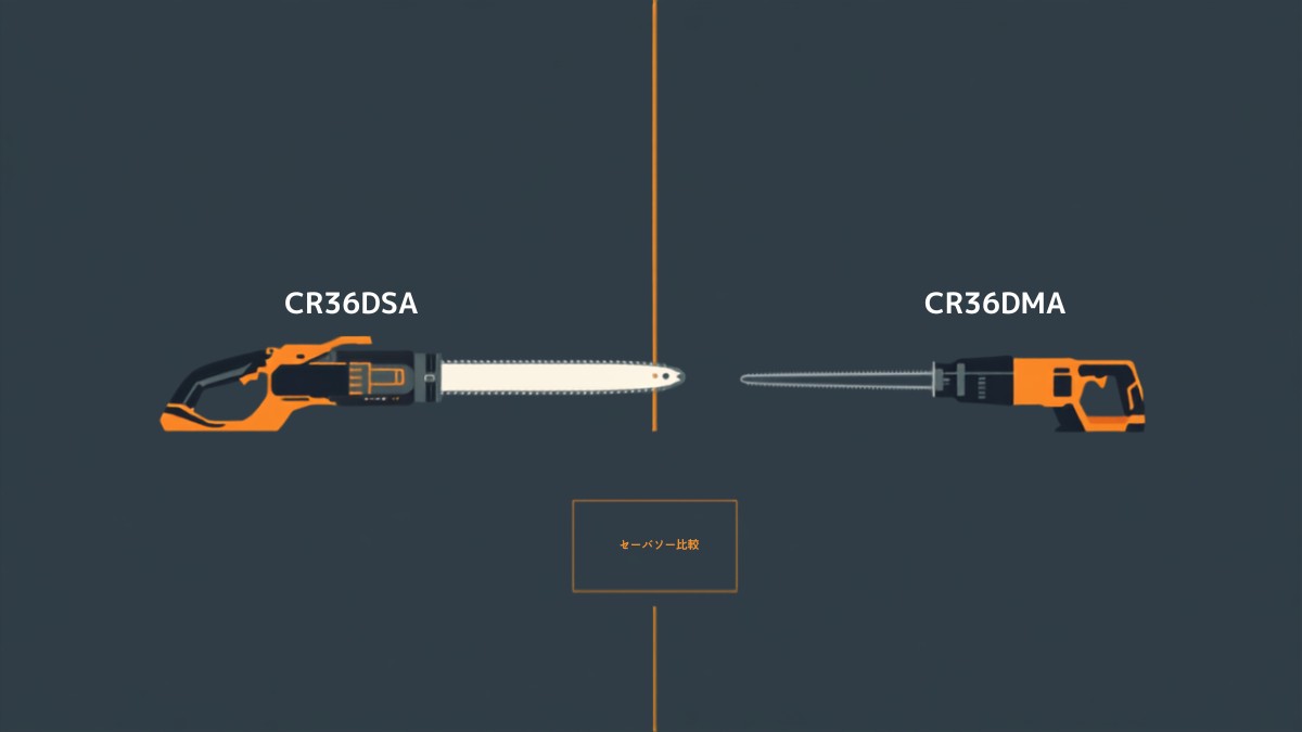 HiKOKI CR36DSA と CR36DMA コードレスセーバソー2機種の比較イラスト