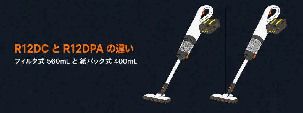 HiKOKI R12DCとR12DPAを並べた比較イラスト