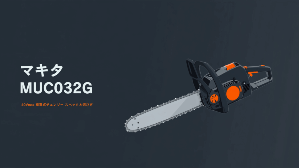 マキタ MUC032G 40Vmax充電式チェンソーのイラスト（ガイドバーとソーチェーン付き）