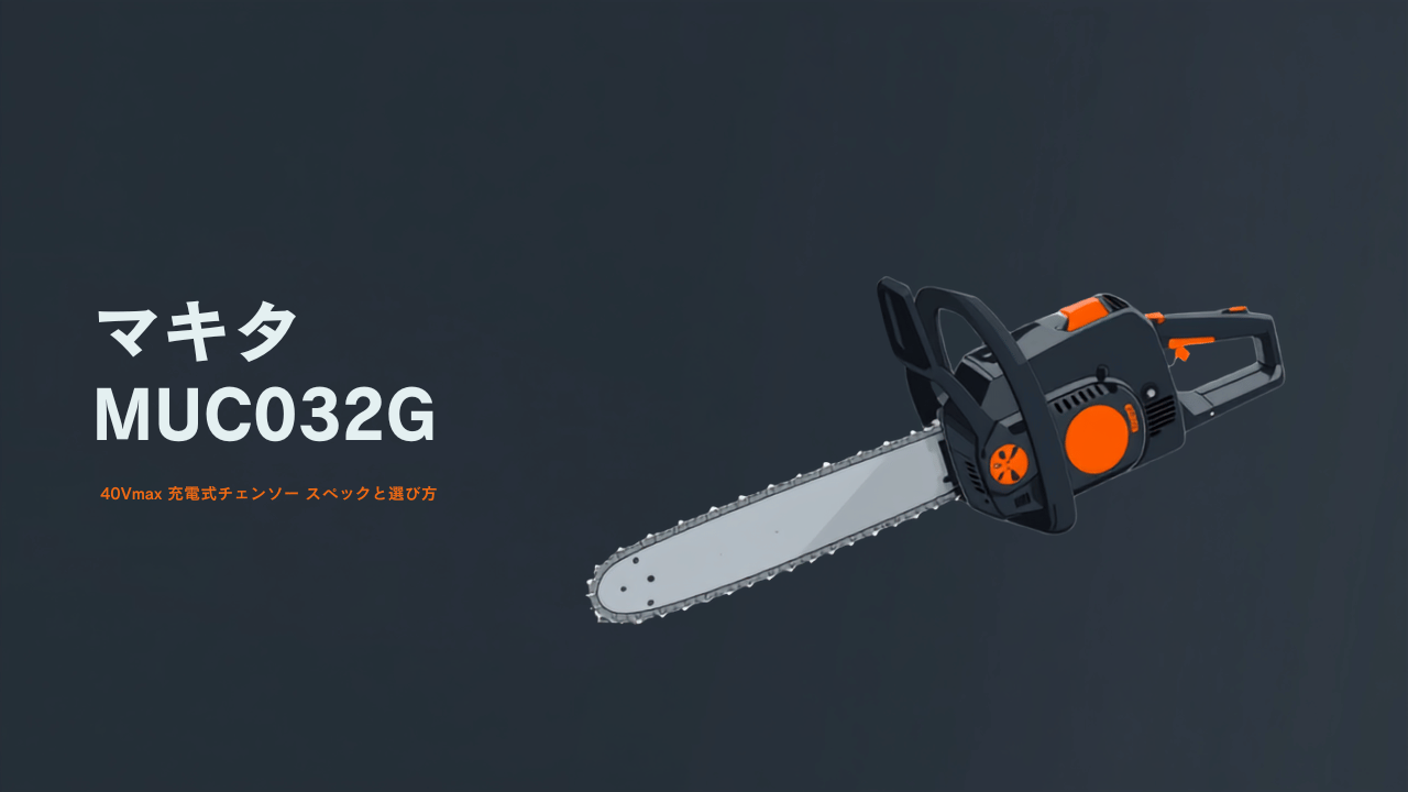 マキタ MUC032G 40Vmax充電式チェンソーのイラスト（ガイドバーとソーチェーン付き）