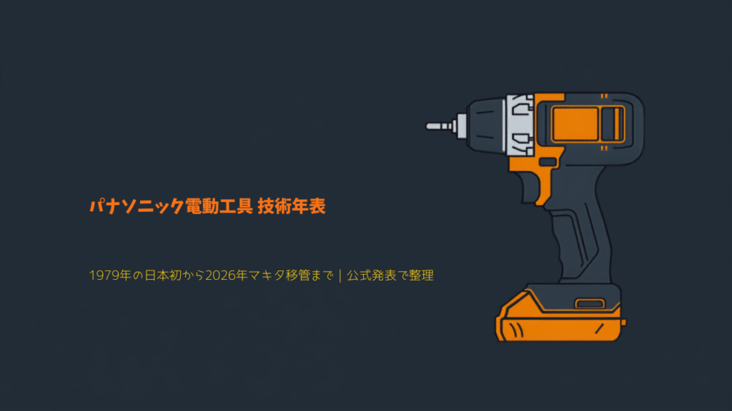 パナソニック電動工具 技術年表 1979年から2026年マキタ移管まで（インパクトドライバーのイラスト）