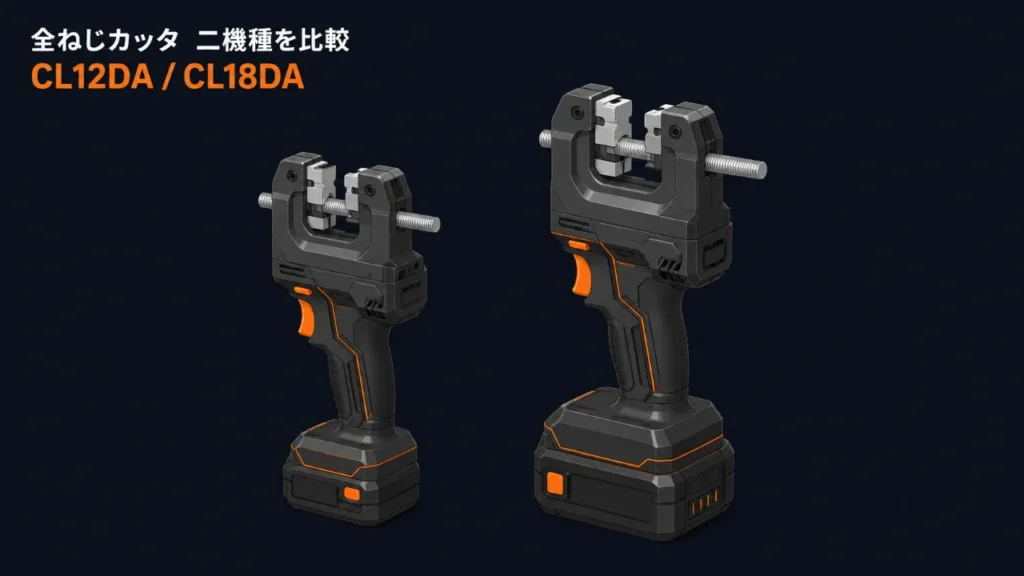 HiKOKI コードレス全ねじカッタ CL12DA と CL18DA を並べた比較イラスト