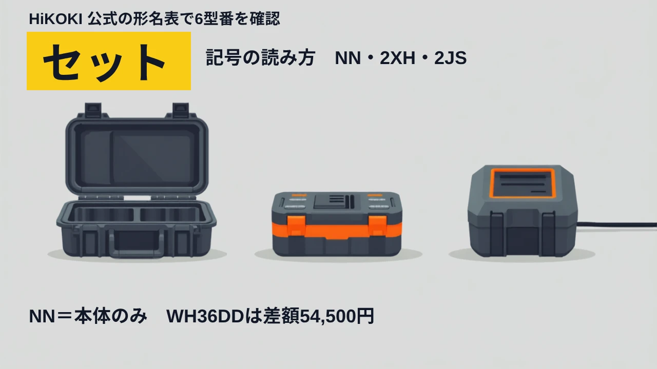 HiKOKI セット記号 NN 2XH 2JS 本体のみとセットの違い