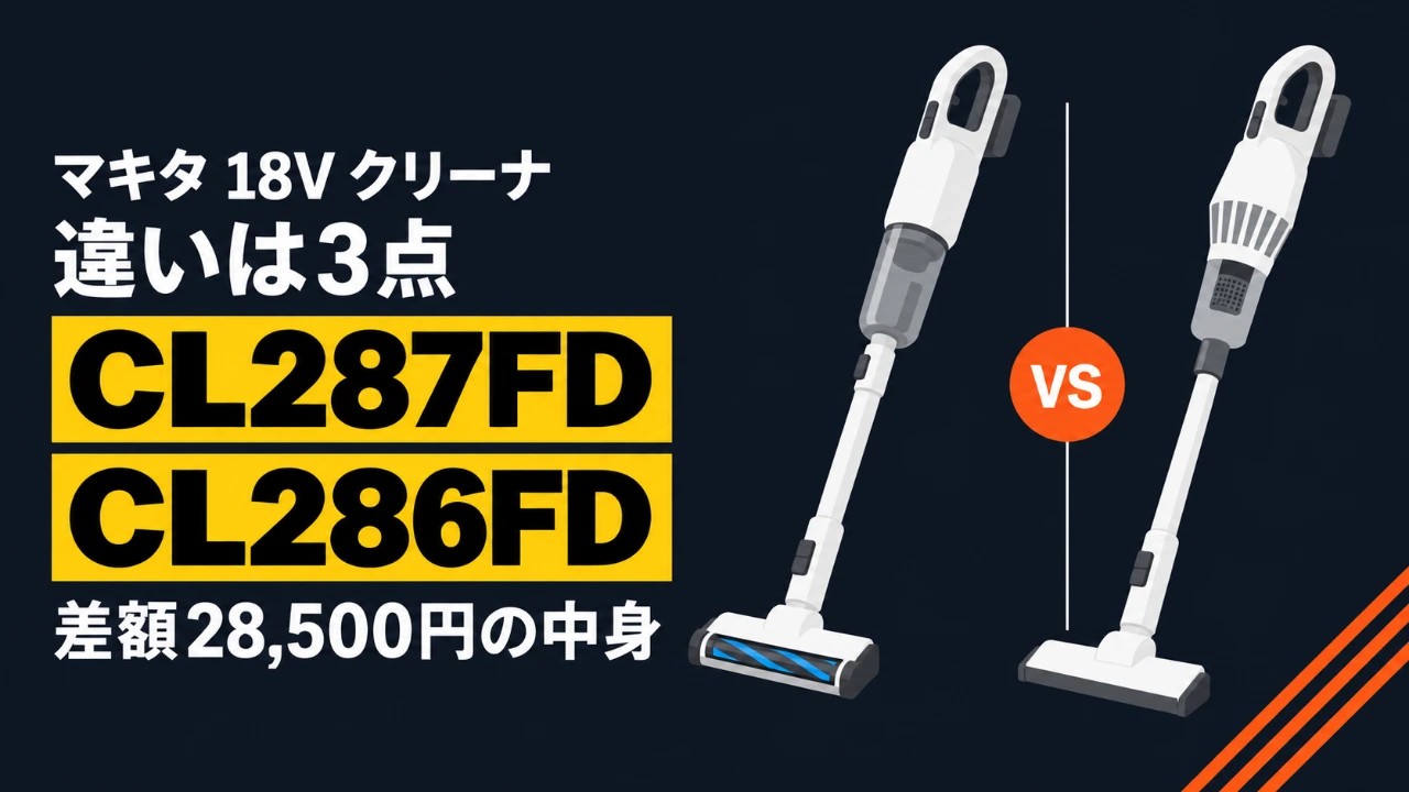 マキタ CL287FDとCL286FDの18V充電式クリーナ比較イラスト