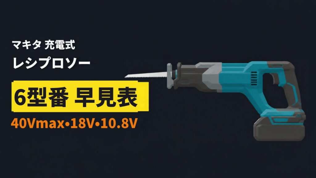 マキタ 充電式レシプロソー 6型番 早見表（JR001G・JR002G・JR188D・JR189D・JR184D・JR104D）